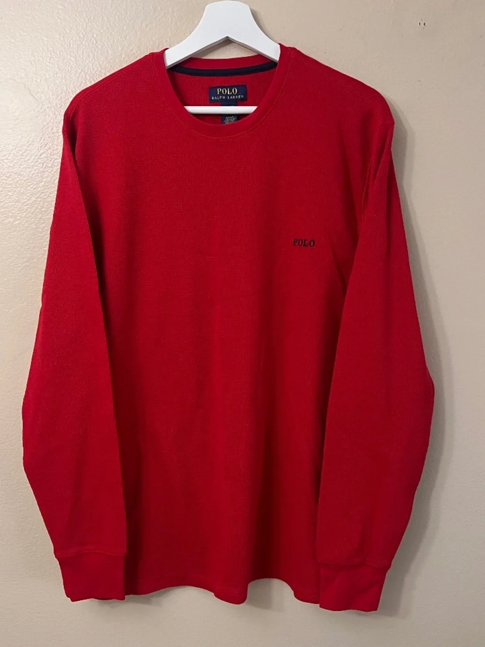 Polo Ralph Lauren Men's Red  Waffle Knit Thermal Long Sleeve Sleep Shirt Size XL